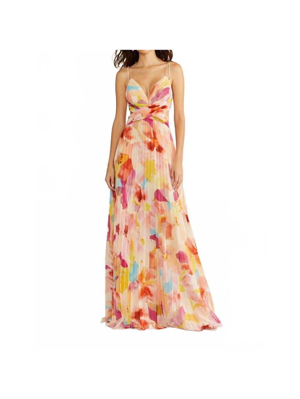 AMUR Multicolor Floral Pleated Maxi Dress